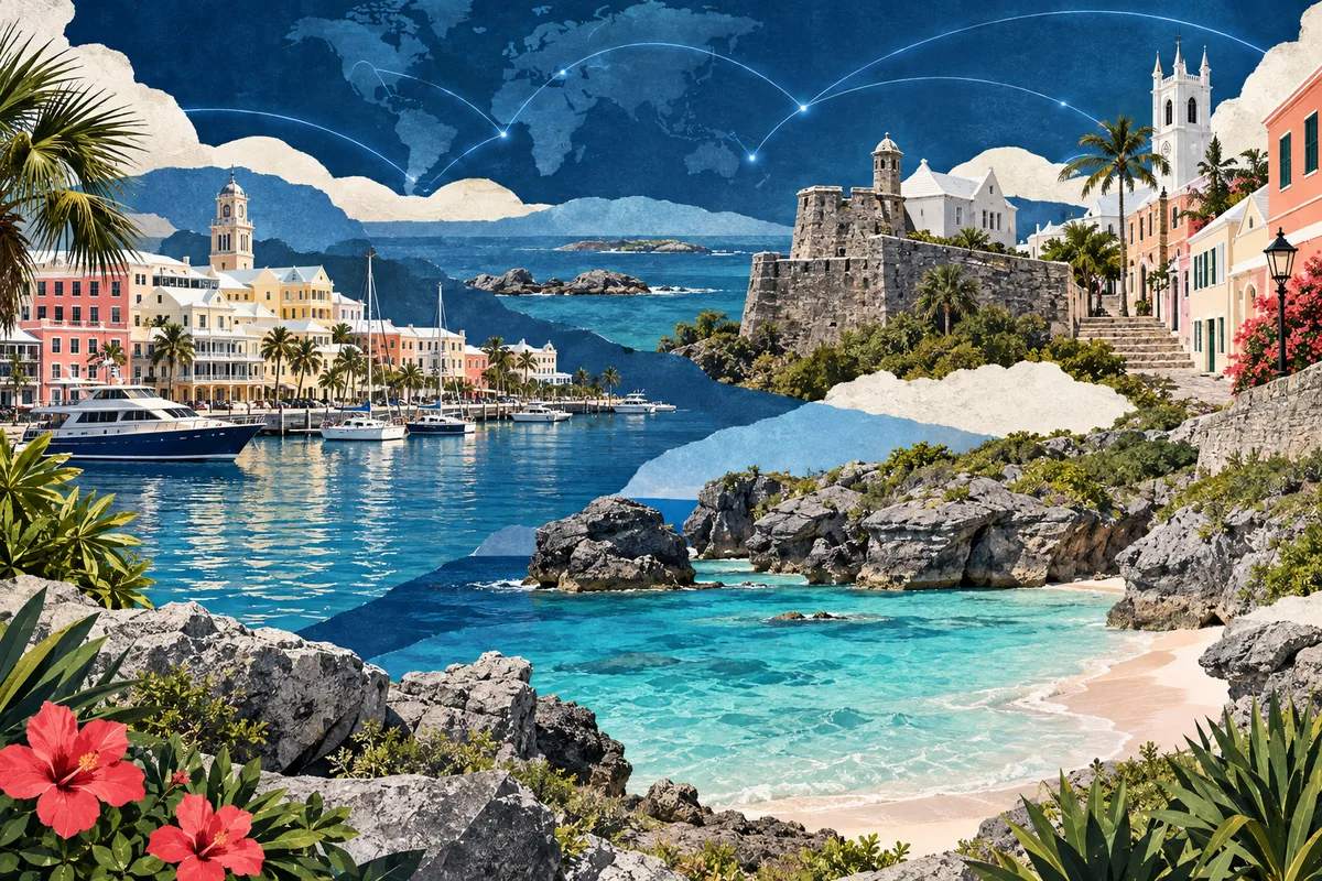 Collage ilustrado de Bermudas, inspirado en St. George's, Bermuda, Hamilton, Bermuda, Bermuda.