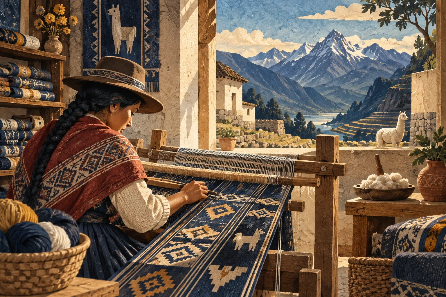 Illustration: Andean textile weaving in a contemporary Peruvian workshop
