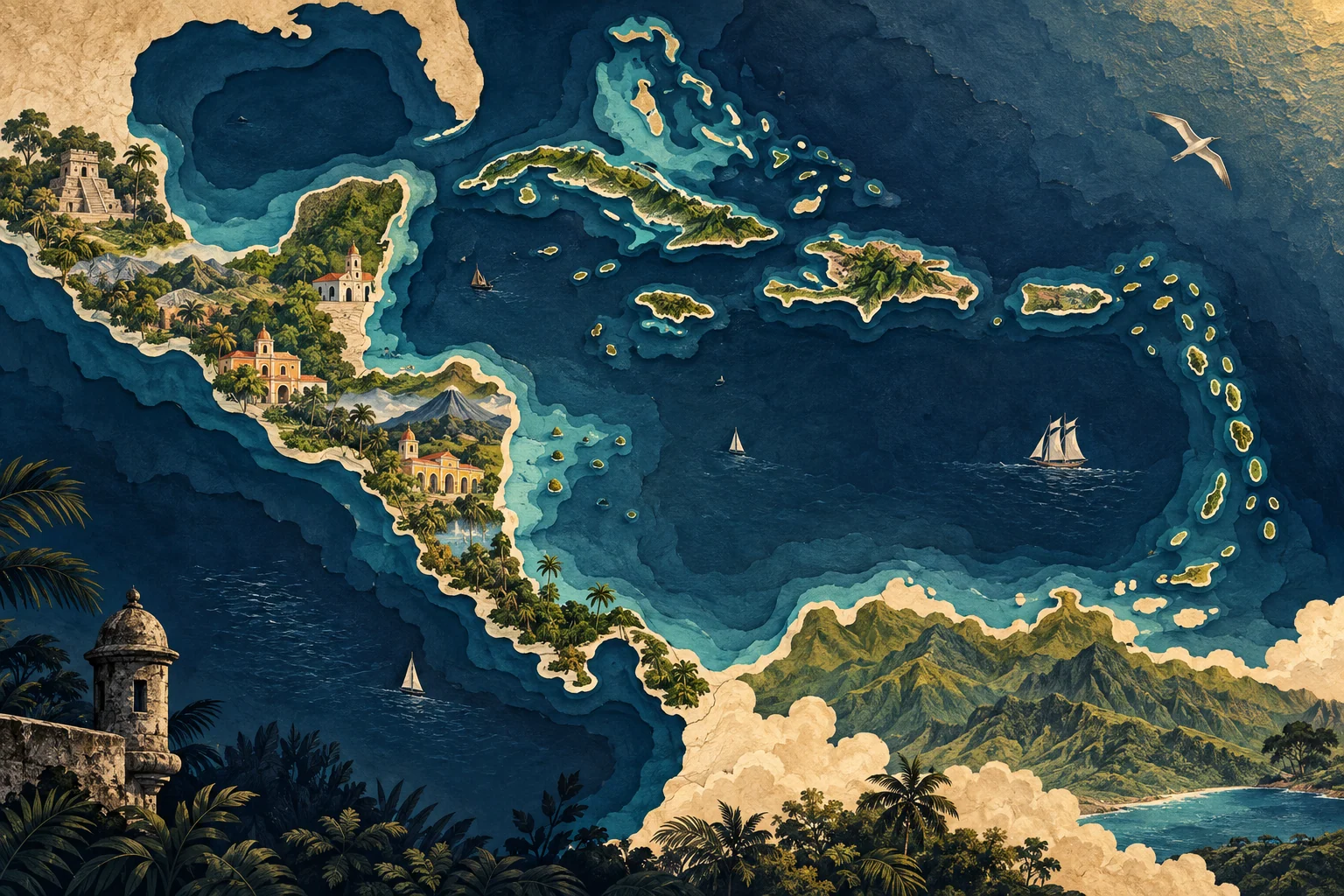 Illustration: Central American isthmus and Caribbean island arc