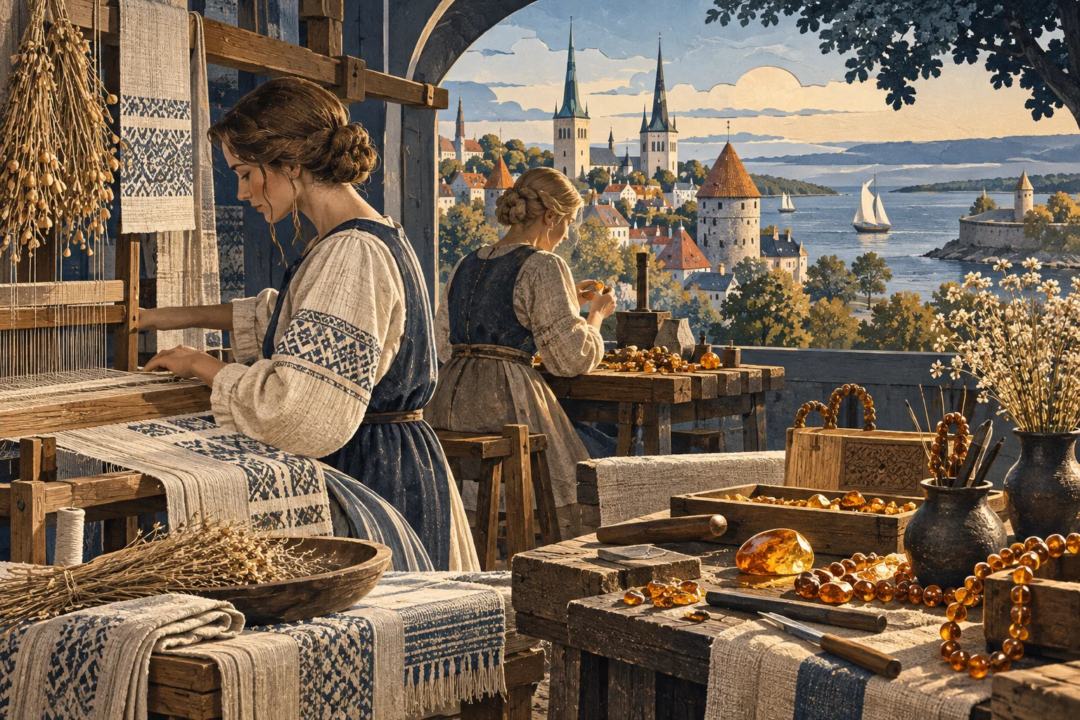 Illustration: Baltic linen weaving and amber craft workshop