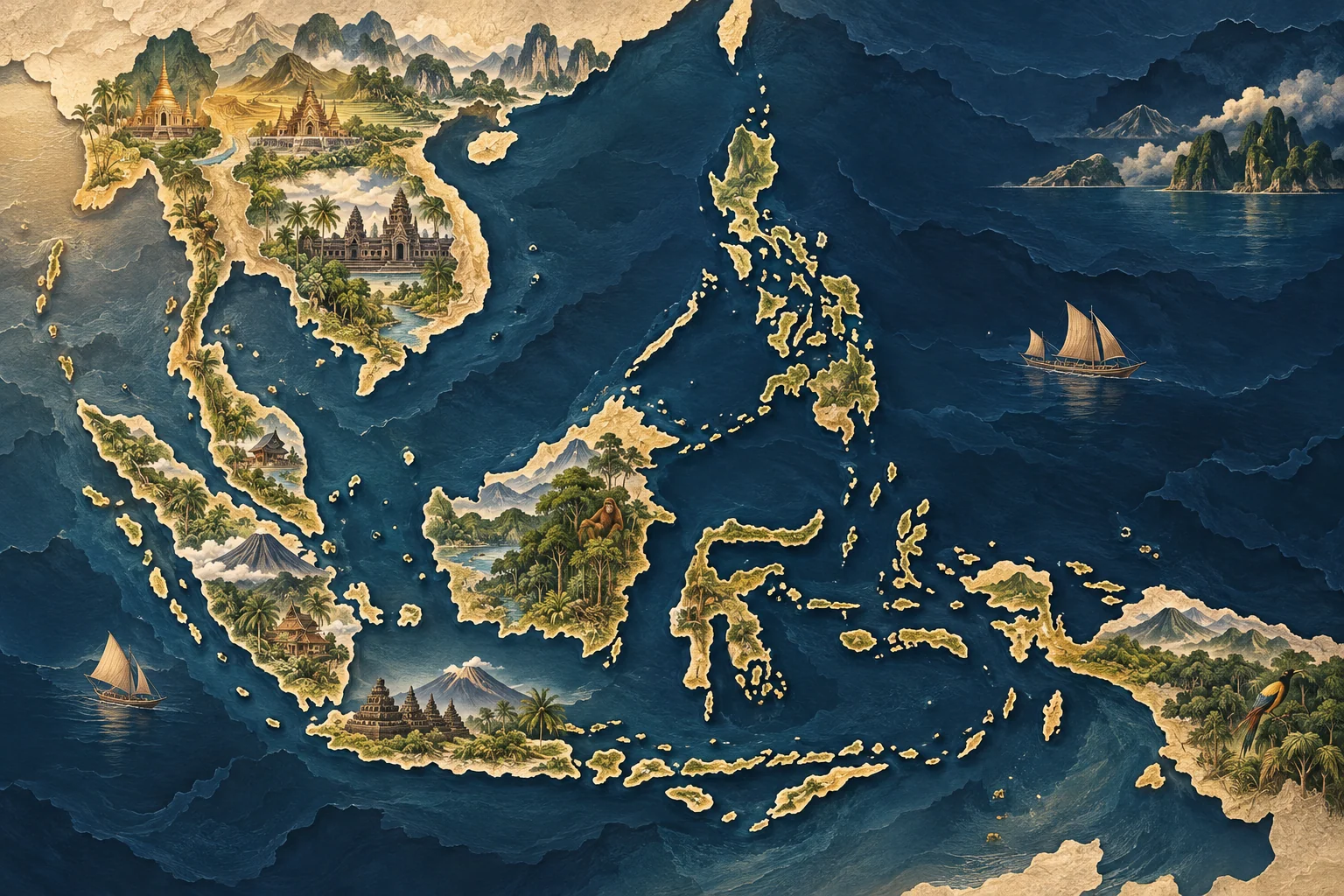 Illustration: Indochina peninsula and Indonesian archipelago
