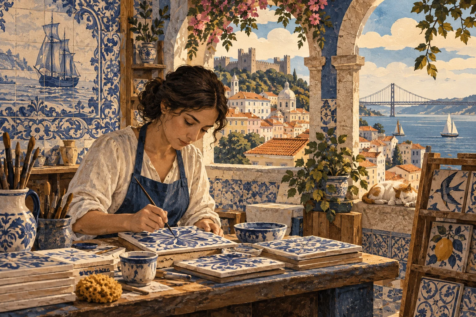 Illustration: Portuguese azulejo ceramic painting workshop