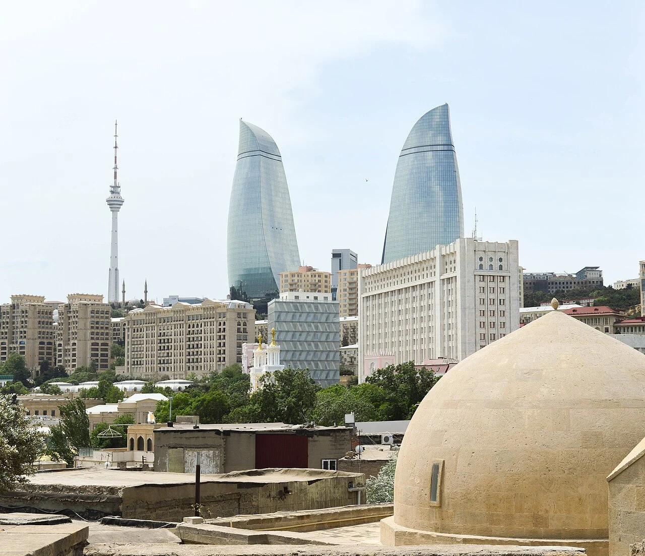 Baku old town and Flame Towers